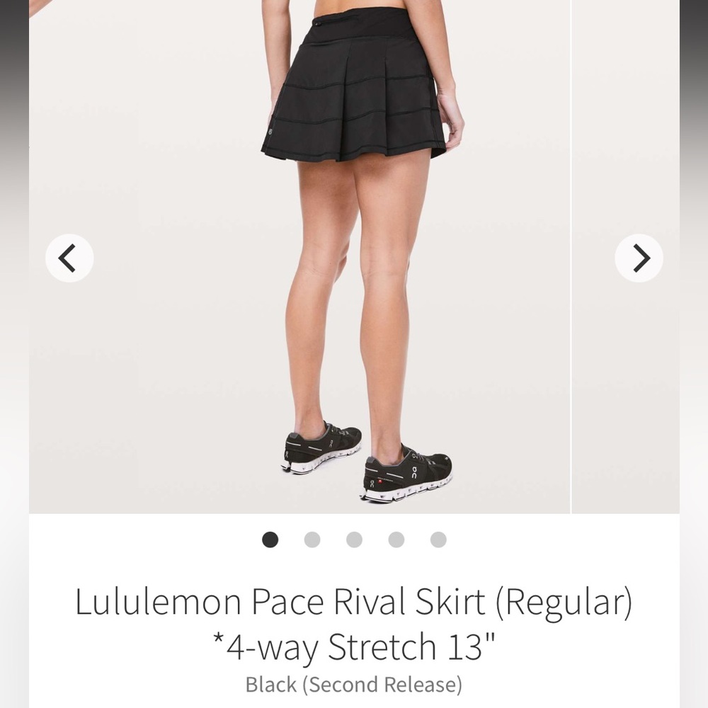 lululemon black pace rival skirt, size 4